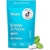 Neuro Energy & Focus Gum - 40mg Natural Caffeine Gum & Nootropic Energy Supplement with L-Theanine & B Vitamins - Sugar Free, Vegan - Peppermint, 90ct