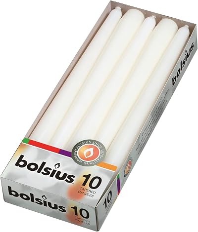 Bolsius Tapered Dinner Candles White Pack of 10 3.9x9.8x25.2 cm Un scented 7.5h
