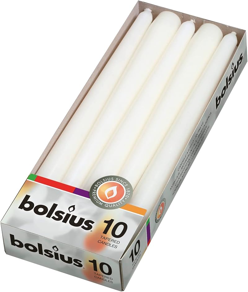 Bolsius Tapered Dinner Candles White Pack of 10 3.9x9.8x25.2 cm Un scented 7.5h