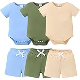Jecson Newborn Boy Clothes Baby Boy Outfits Summer Set 6-Piece Cotton Short Sleeve Top and Shorts for 0-18M