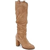 Juliet Holy Women's Knee High Boots Chunky Block Heel Wide Calf Round Toe Side Zipper Fashion Dress Boot Light Brown