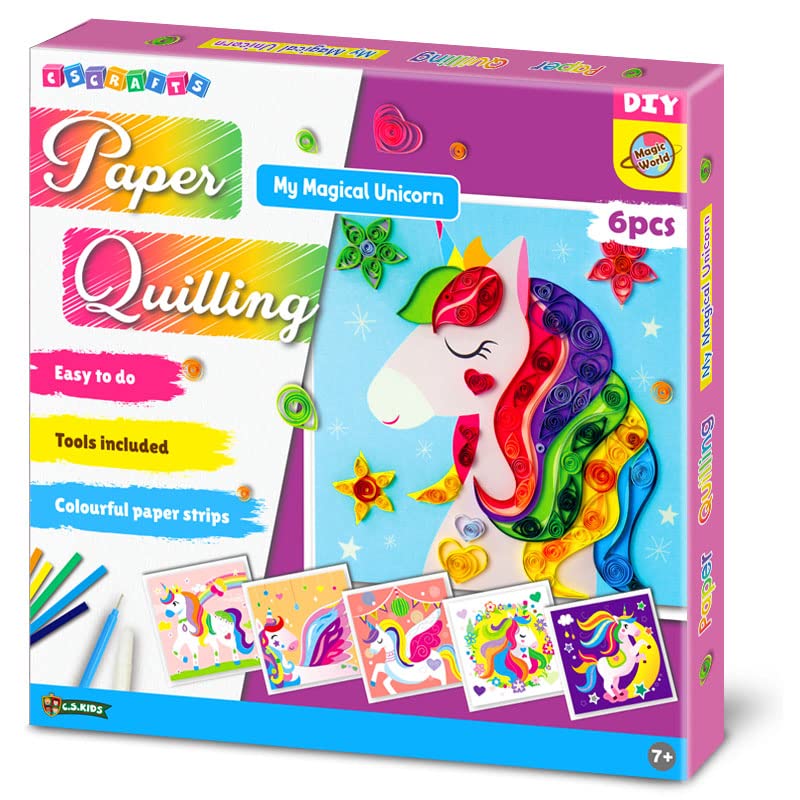 C.S. Kids DIY Paper Quilling Arts & Crafts Gifts – My Magical Unicorn| 3D Paper Quilling Design Kits for Kids, Make Your Own Paper Art (Paper strips & tools Included)