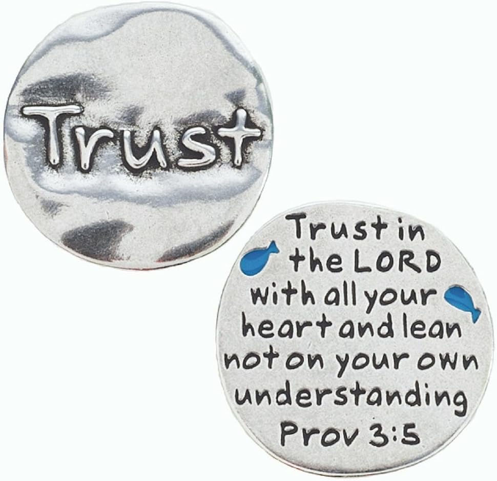 Pewter Scripture Pocket Token: Trust Proverbs 3:5 - 1 1/8" X 1 1/8"