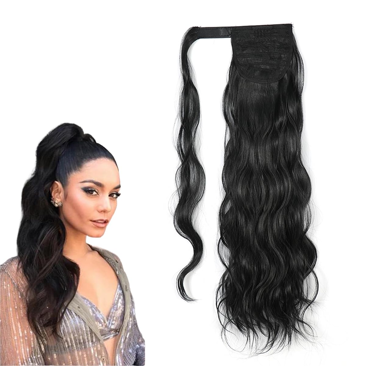 prinfantasy Long Ponytail Extensions Natural Look Heat Resistant Wavy Hairpiece Ponytails Wrap Pony Wig with Magic Paste for Women Girl, MW122