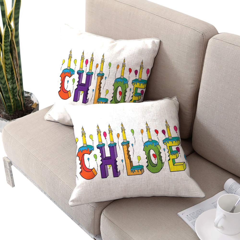 Josepsh Chloe Square Personalized Pillowcase,Lettering with Cheerful Bitten Cake Candles Girly Birthday Party Design First Name Multicolor W16 xL16 2pcs Cushion Cases Pillowcases for Sofa Bedroom Car