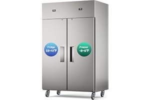 MOJGAR 48" W Commercial Refrigerator Freezer Combo,2 Temperature Zones 38 Cu.ft Industrial Fridge and Freezer Combo,All Stainless Steel Design,8 Adjustable Shelves,Pure Copper Compressor,Built-in LED Light