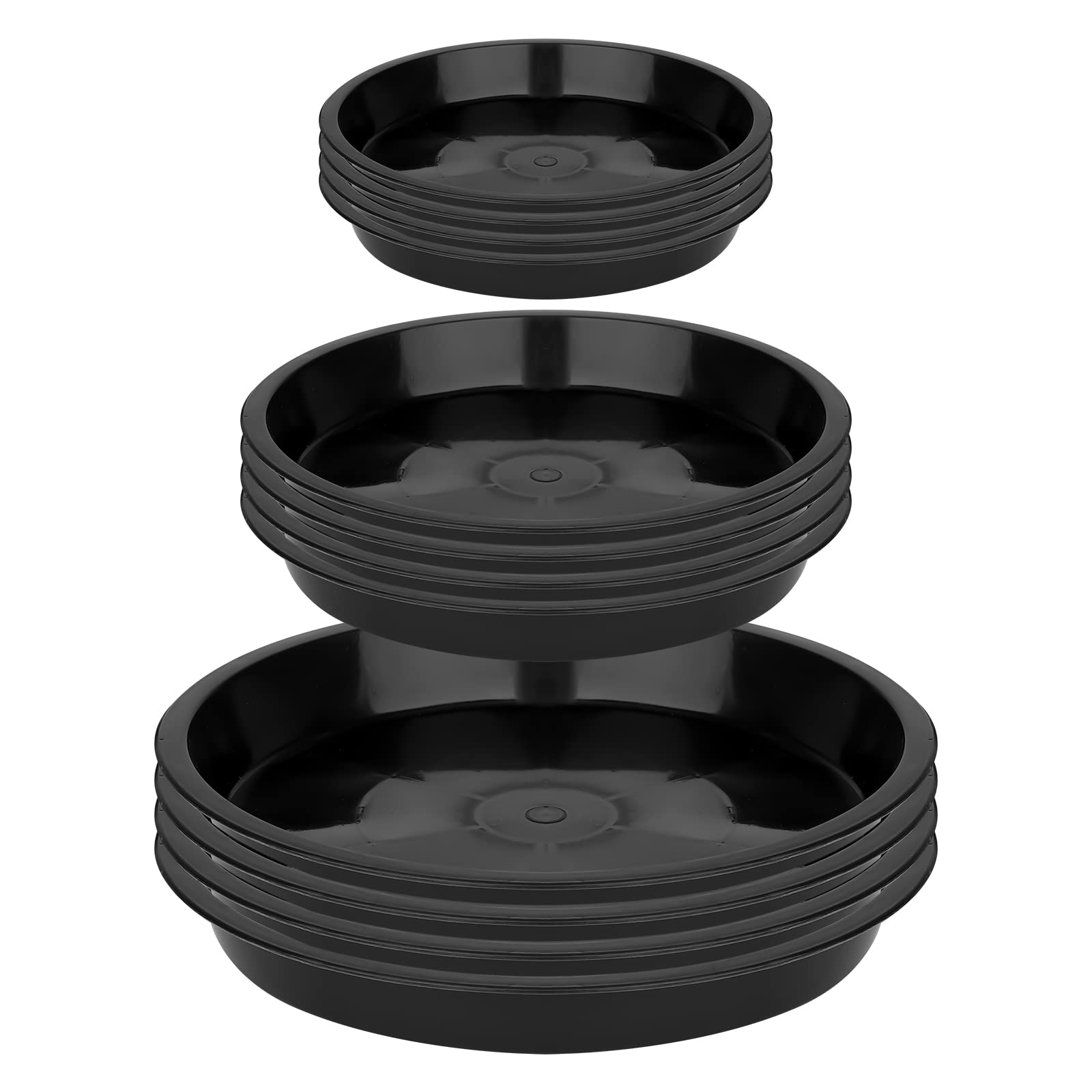 LUTER 12 Pcs Plant Saucer, 4.5/7/9 Inch Plastic Plants Trays, Round Garden Plant Saucer, Flower Pot Drip Trays for Outdoor and Indoor Plants (Black)