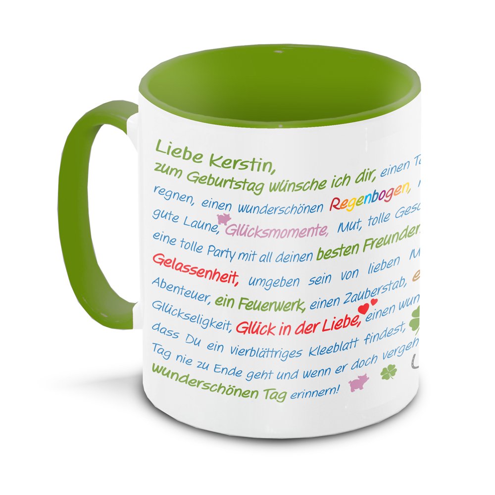 Personalisiert Tasse Mit Namen Kerstin – Chrom-Schriftzug, Grüner Henkel, Spülmaschinenfest