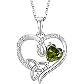 Inpasne Celtic Knot Necklace 925 Sterling Silver Love Heart Trinity Knot Pendant Irish Good Luck Necklace Birthstone Jewelry for Women