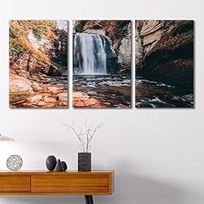 3 Panel Canvas Wall Art - Landscape Waterfall in Rocky Mountain - Giclee Print Gallery Wrap Modern Home Art Ready to Hang - 16"x24" x 3 Panels