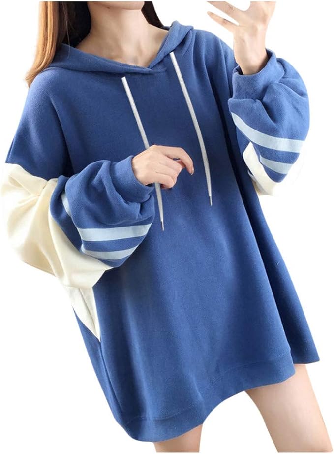 Rikay Drawstring Hoodies, Stripe Hooded Top Sweatshirt Soft Warm