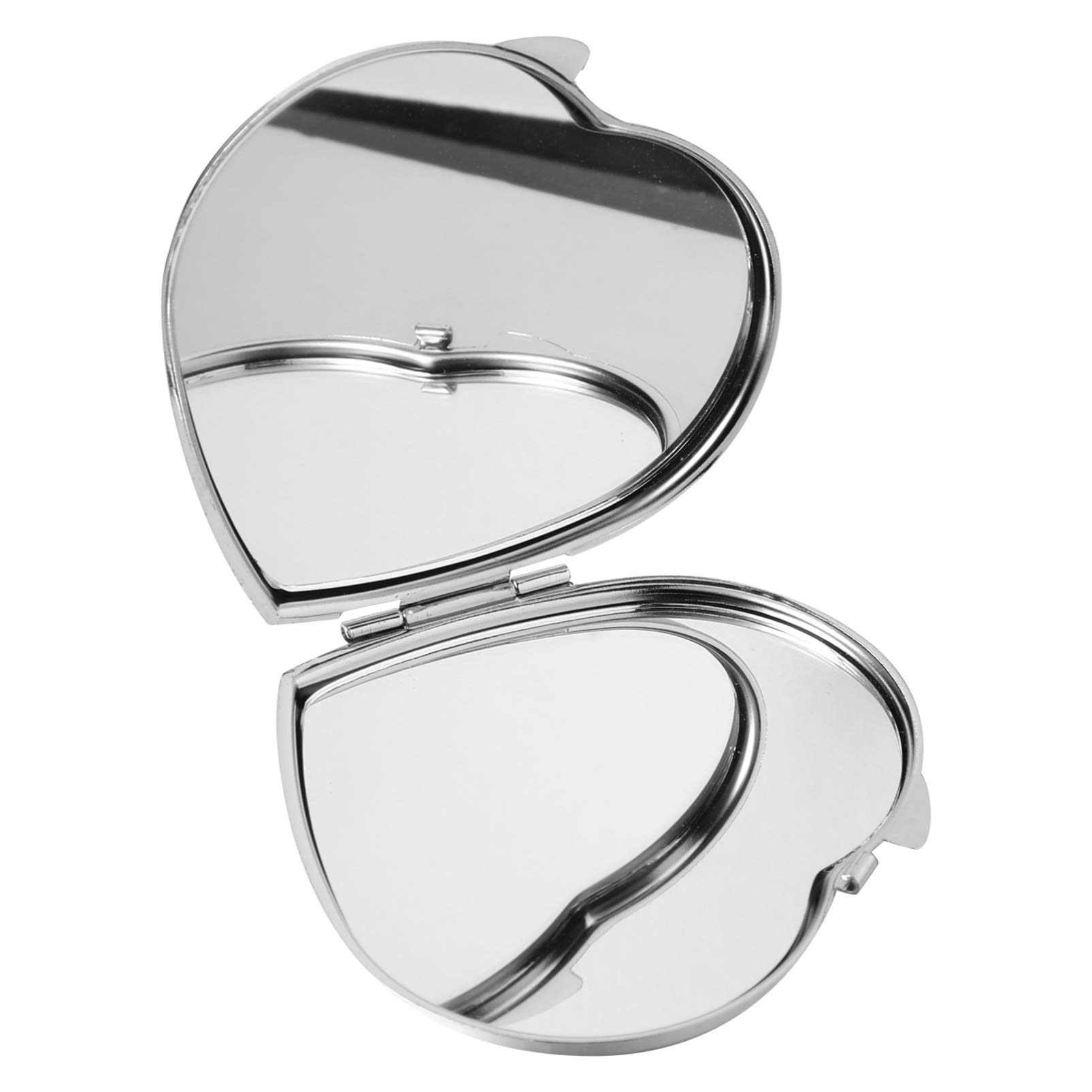 FRCOLOR Foldable Mini Heart Shaped Makeup Mirror Portable Metal Romantic Dual Sided Vanity Mirror Compact Travel Mirror Makeup Tools for Women Girls Silver