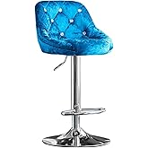 HUANGWUZ Adjustable Swivel Velvet Bar Stool with Back Footrest, Counter Height, for Kitchen Home Bar(Blue)
