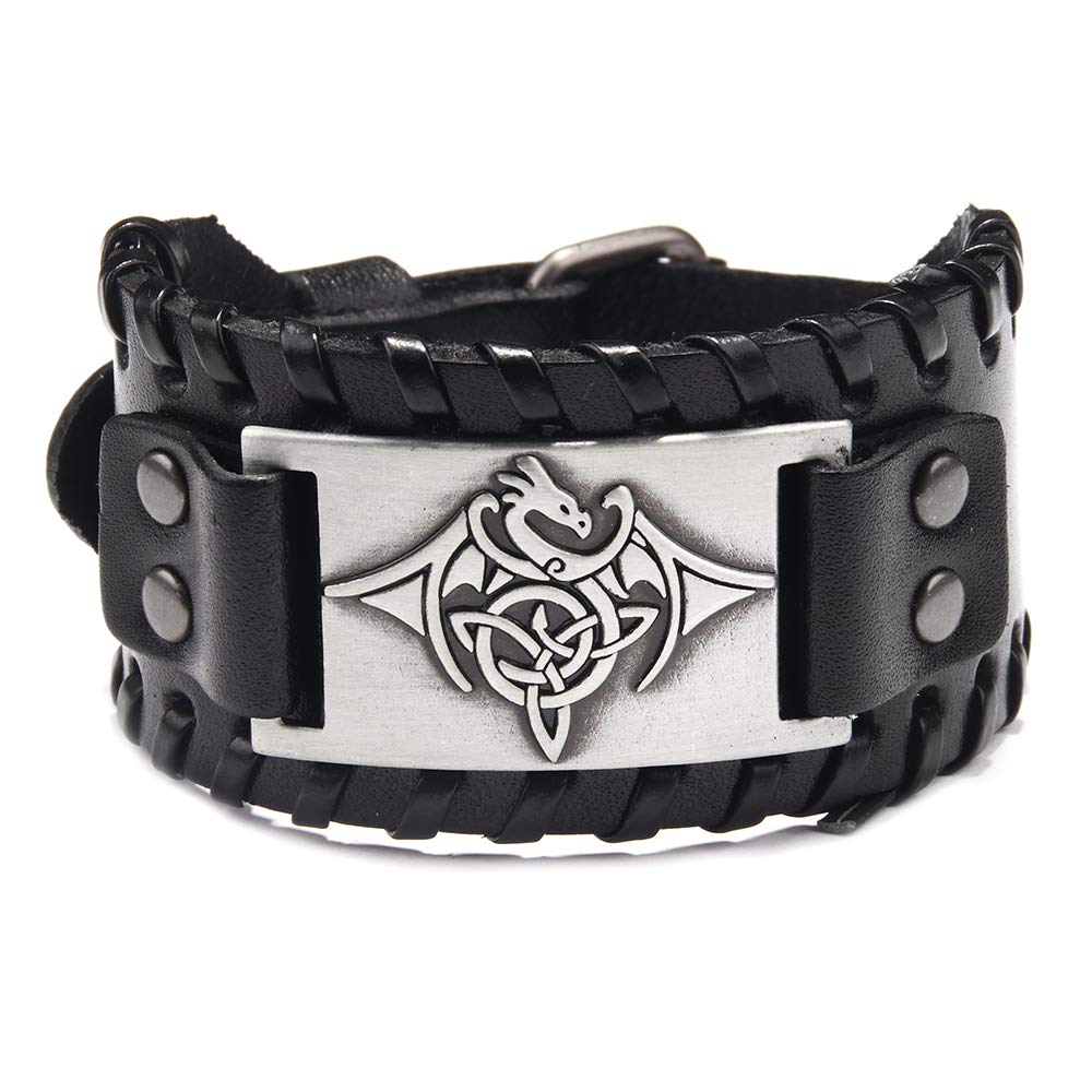 GelConnieViking Bracelet Punk Leather Cuff Bracelet Gothic Leather Wristband Bracelet with Nordic Amulet Scandinavian Talisman Celtic Pagan Jewelry