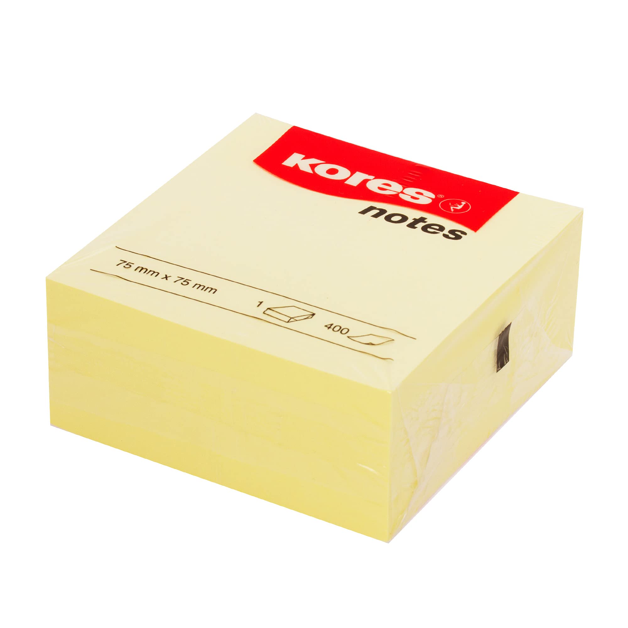 Kores - Yellow Sticky Notes - Coloured, Self-Stick Notes, Memo Block, Note Pad, School and Office Supplies - 75x75mm, Pack of 1 x 400 Sheets