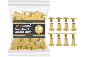 Performore 100 Pack of Chicago Screw Post Binding Screws, 8mm Brass Plated Metal Screw Posts for Scrapbooking, Photo Albums, Binding Leather Repair