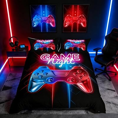 Loussiesd Single Gamer Duvet Cover Set Multi Color Gamepad Bedding 2 Pcs