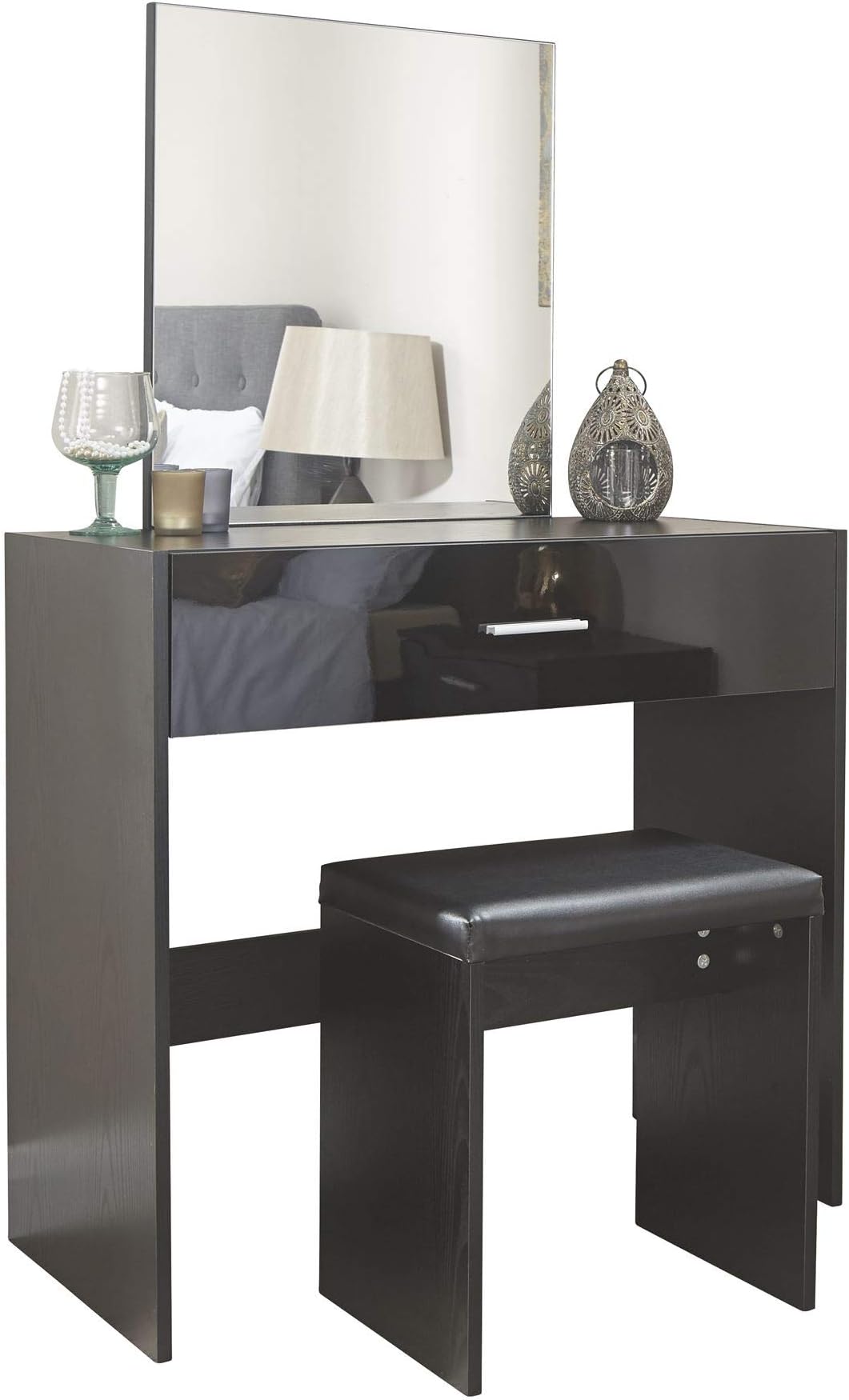 Ottawa Dresser & Stool Dressing Table Cabinet Bedroom Furniture Black