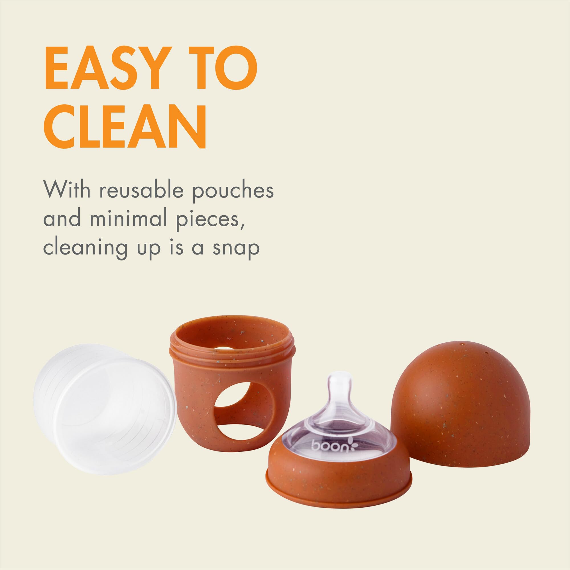 Boon Nursh Reusable Silicone Pouch Baby Bottles - Slow Flow Nipple - Silicone Baby Bottle Pouch and Nipple - Baby Feeding Essentials - Speckle - 0-3 Months - 3 Count - 4 Ounce