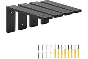 PICESA 8"x 4"Shelf Brackets,L Shelf Brackets, die-cast Formation, Vertical Angle, Premium Alloy Metal Heavy Duty Shelf Bracket, high Strength Mounting Hardware Included, Corner Brace Joint,Pack of 4.