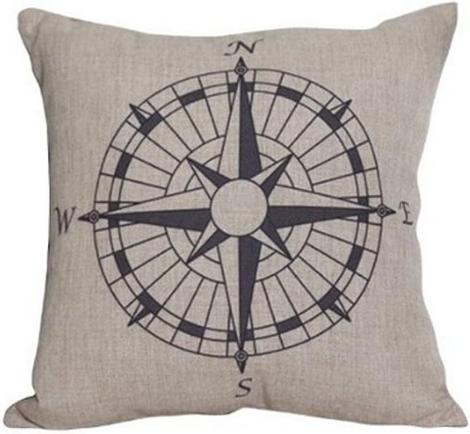 Huacel Throw Pillow Case, Cotton Linen Square Decorative Throw Pillow Case Cushion Cover 18" x 18" Nautical Compass