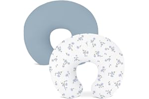 Wimist Nursing Pillow Covers 2 Pack, Muslin Nursing Cover for Breastfeeding Pillows, Comfortable for Baby Girls and Boys (Flower I & Light Blue)