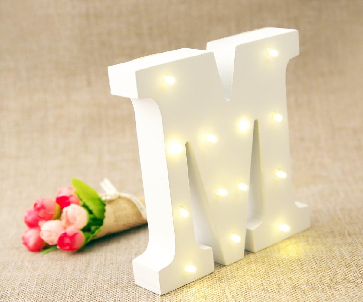 26 Letters Romantic mood Alphabet A-Z & Love timber battery operated LED light sign Night LED Lamp Wall Decoration For Children Bedroom Wedding Decor (M)