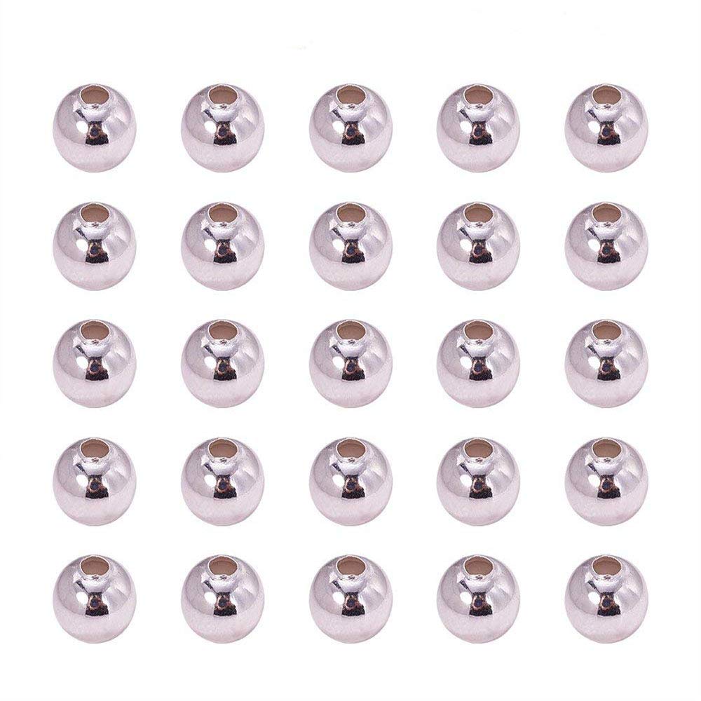 PH PandaHall 100pcs Spacer Beads, 8mm Silvery Loose Spacer Bead Round Mini Waist Bead Smooth Craft Beads Bracelet Making Kit for DIY Crafts Earrings Bracelets Necklace Jewellery Making