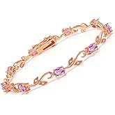 Gem Stone King 5.53 Ct Oval Pink Sapphire White Diamond 18K Rose Gold Plated Silver Bracelet For Women