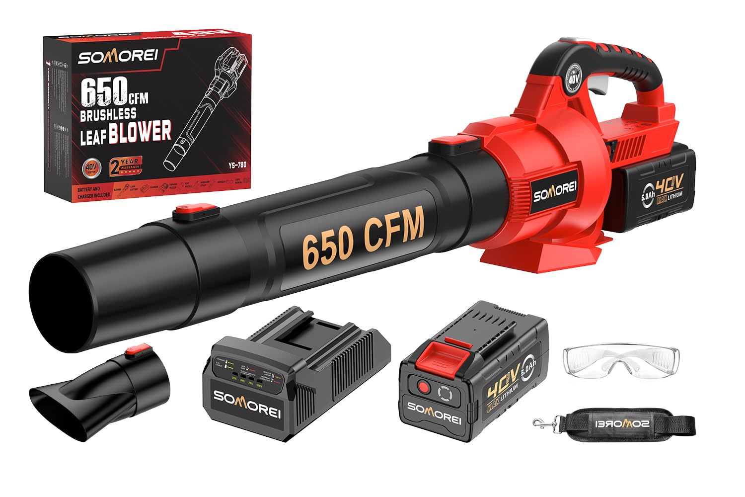 Photo 1 of Somorei Cordless Leaf Blower for Lawn: 40V 650CFM High Power Electric Blower with 5.0Ah Battery & Fast Charger - Lightweight 6lbs Yard Tool for Lawn Care - for Family Members