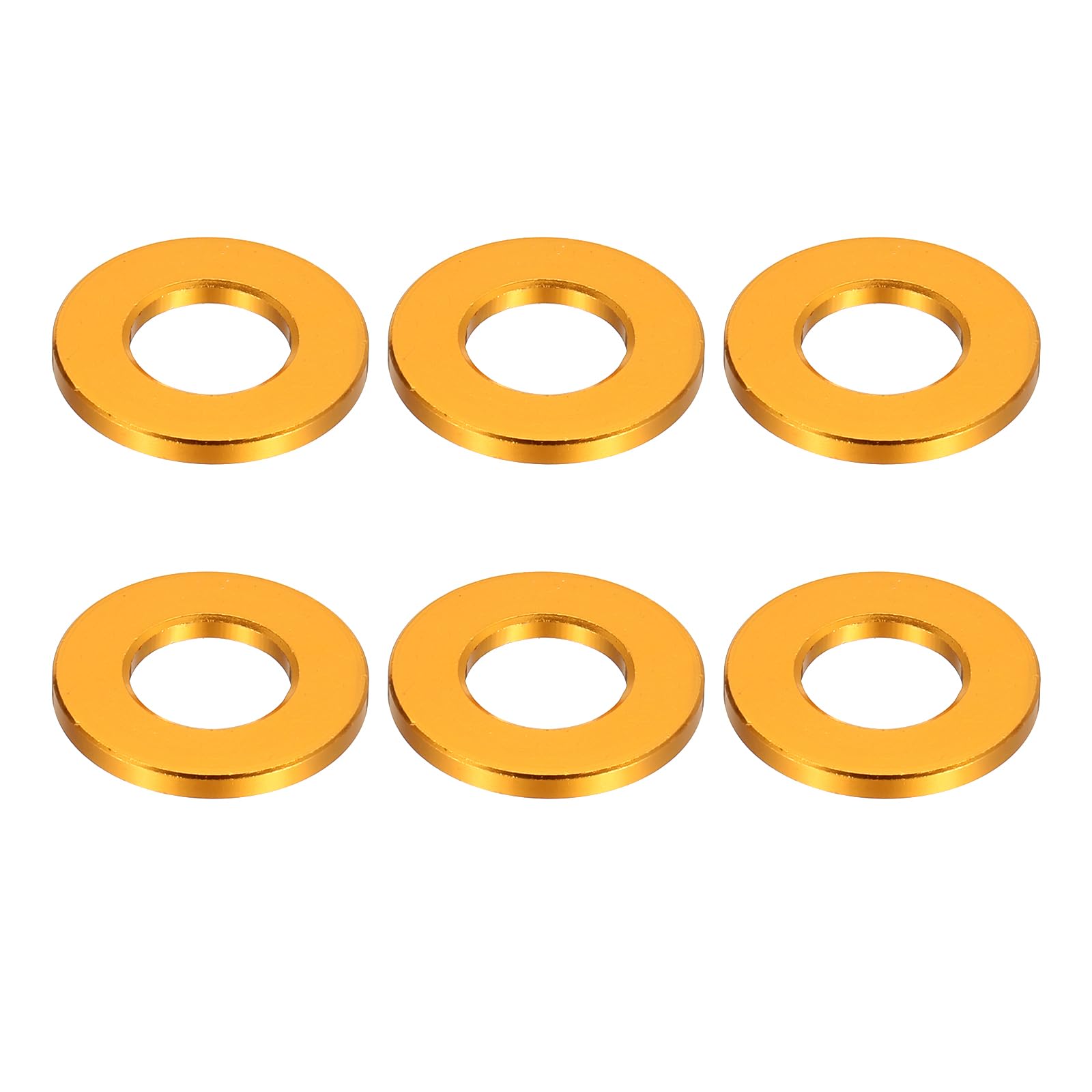 PATIKIL M10 Aluminum Spacers, 6 Pcs Metal Spacers Aluminum 10.mm ID x 20mm OD x 2mm L Aluminum Spacer Screw Standoff Round for 2/5" or M10 Screw Bolts, Golden