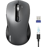 TECKNET Rechargeable Wireless Bluetooth Mouse with 4-Way Wheel, 3-Device | [BT5.0+BT3.0+USB] Tri‑Mode Silent Mouse,6‑Level 4800 DPI,180‑Day Battery,Ambidextrous,Ergonomic,for PC/Laptop/MacBook,Grey