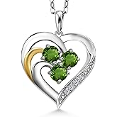 Gem Stone King 0.79 Ct Green Tourmaline E-F Lab Grown Diamond 925 Silver and 10K Yellow Gold Pendant