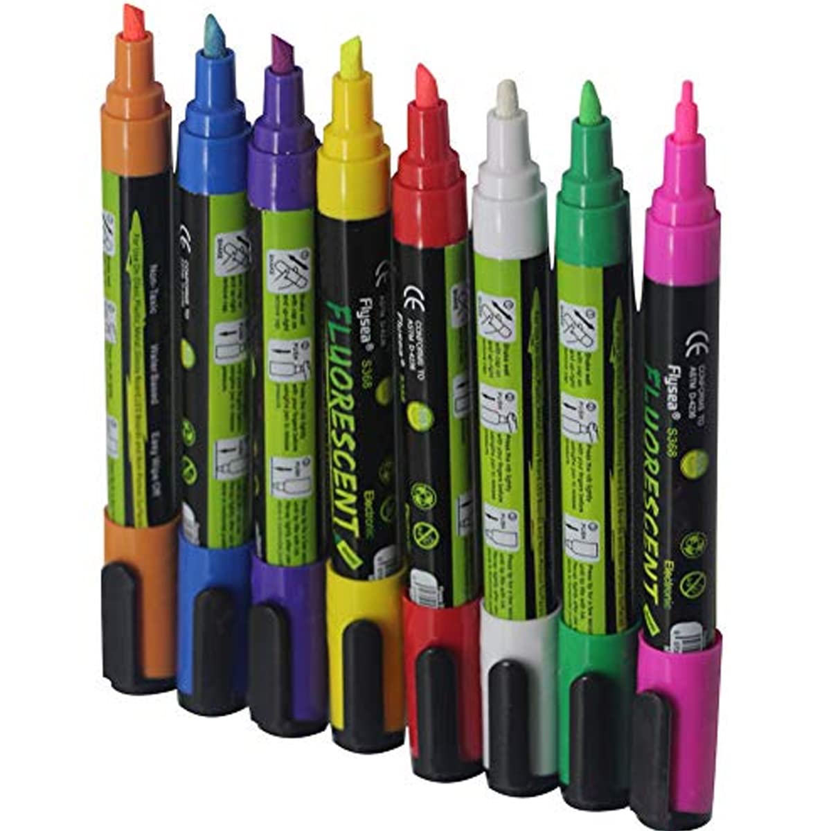 RIDINO Liquid Chalk Markers - Chalkboard Marker Erasable on Blackboard, Glass, Window, Mirror and Kids Art-Chalk Pen Includes Reversible Chisel & Bullet Tip - Wet Erase Ink (Non-Toxic)（ 8Neon Colors）