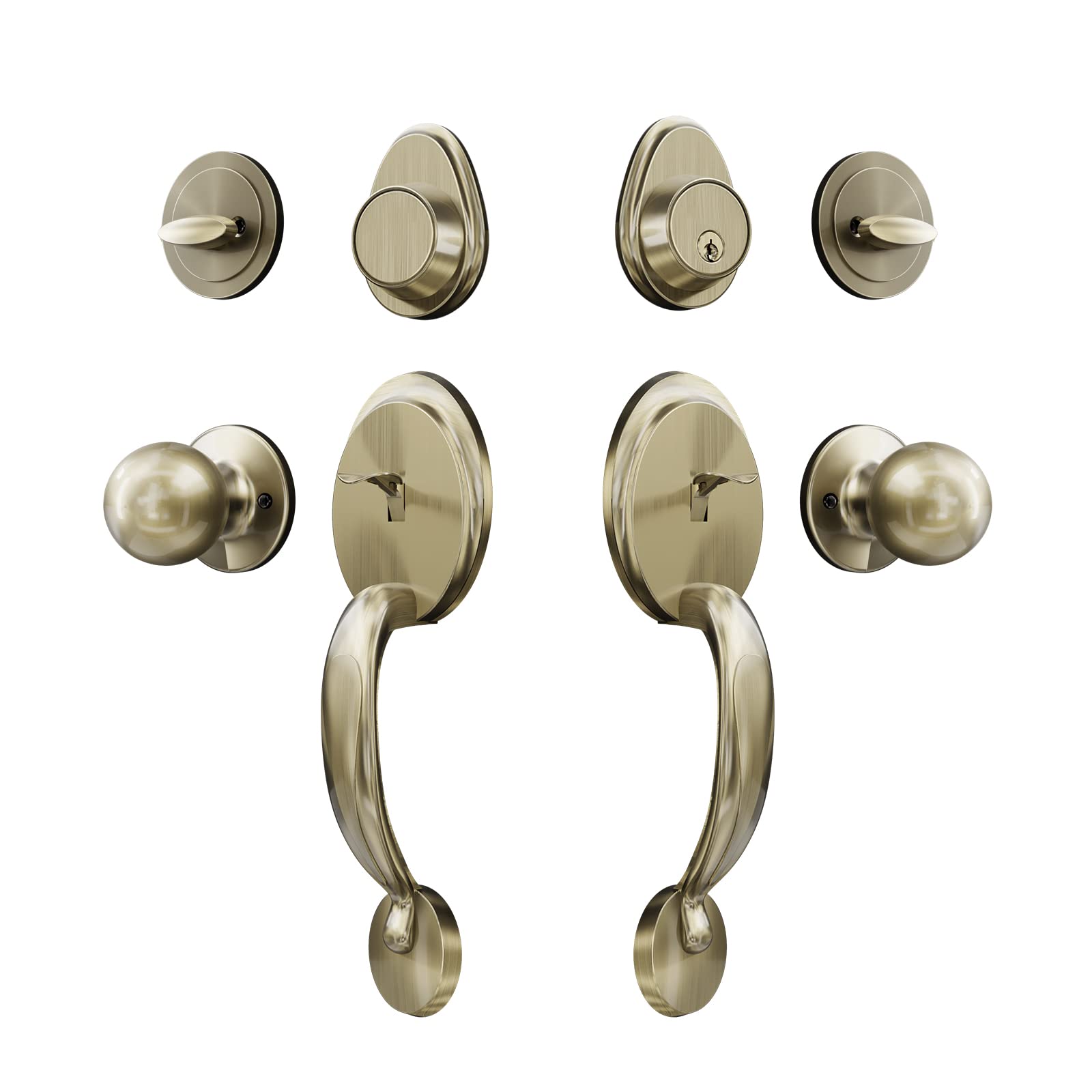 Photo 1 of GUA OYH Double Door Handleset with Dummy Antique Brass Door Handle Sets Double Front Door Handles for Front Door or Office Door (Antique_1080), Antique Brass (for Double Door)