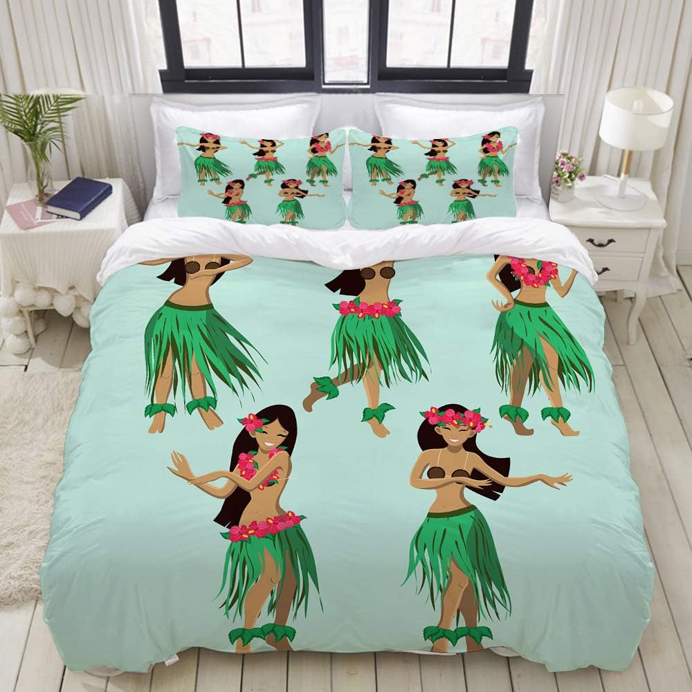 MISCERY Duvet Cover Set Hawaiian Girls Dancing Hula Decorative 3pcs