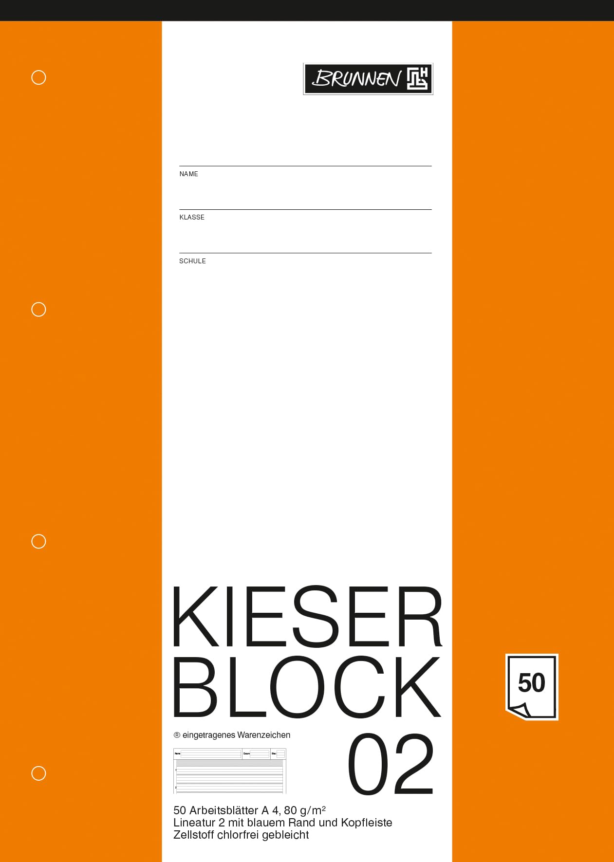 Fountain 1042942 Kieser Block ruling 2 (A4, 50 Sheets, Perforated, 80g/m², Class 2)