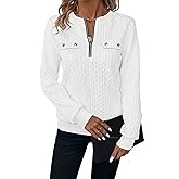 peassa Womens Sweatshirts Casual Crew Neck Long Sleeve Quarter 1/4 Zip Quilted Pullover Lightweight Textured Solid Fall Tops