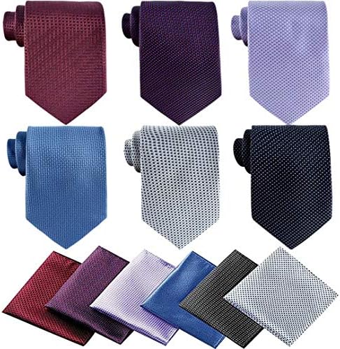 Lot 6 Pcs Mens Ties with 6 Matching Pocket Squares Mens Classic Ties Set Necktie Neck Ties with Gift Box Packing