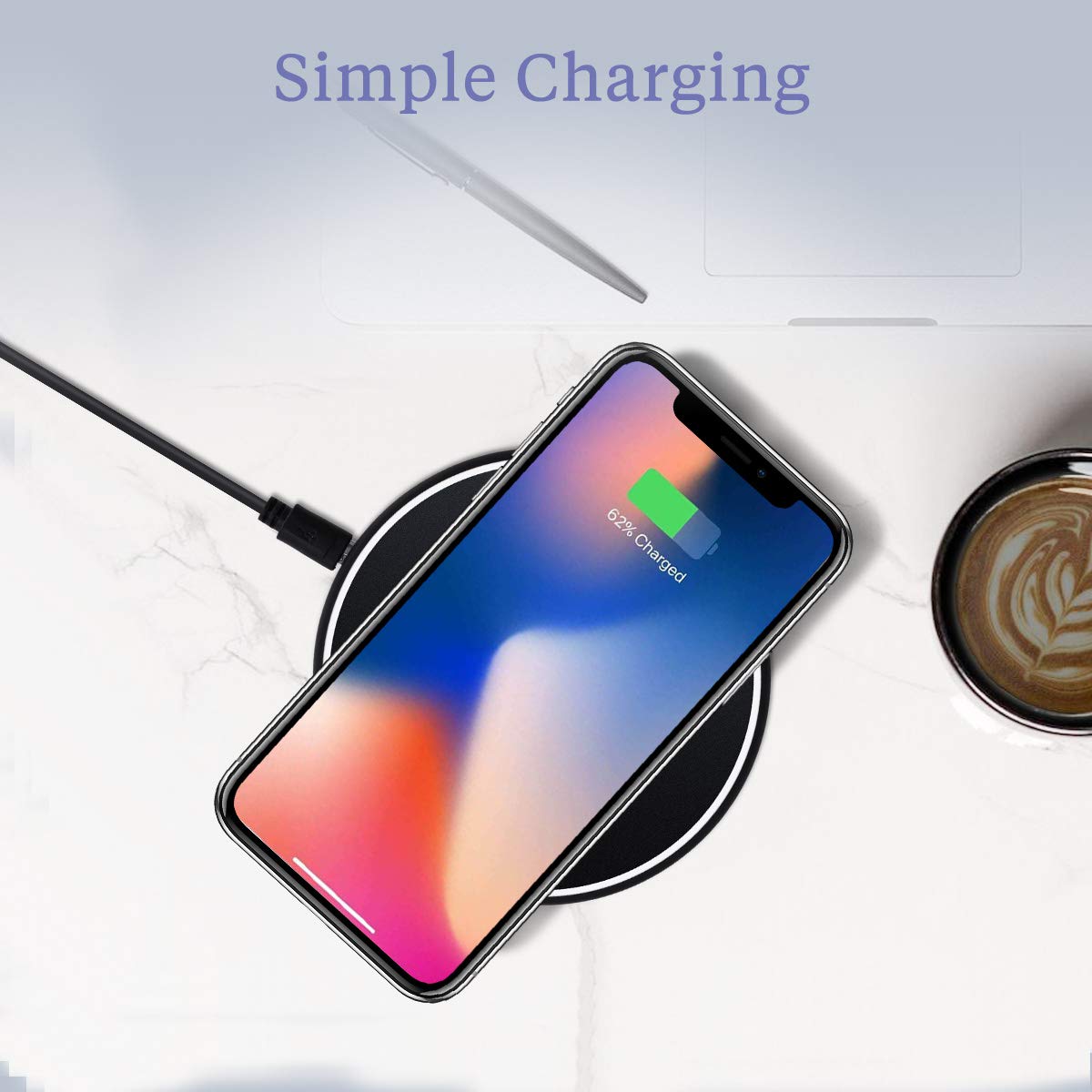 FLOUREON Qi Wireless Charger 10W Qi-Certified Fast Wireless Charging Pad, Quick Charge for iPhone XS/XR/XS Max/8/8 Plus, Galaxy S9/S9+/S8 /S8+ /S7 and All Qi-Enabled Device