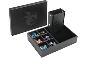 Grajar 3 in 1 Dice Tray with Lid, Portable Dice Box Storage, DND Dice Holder for Dungeons and Dragons D&D RPG MTG Table Games (Black)