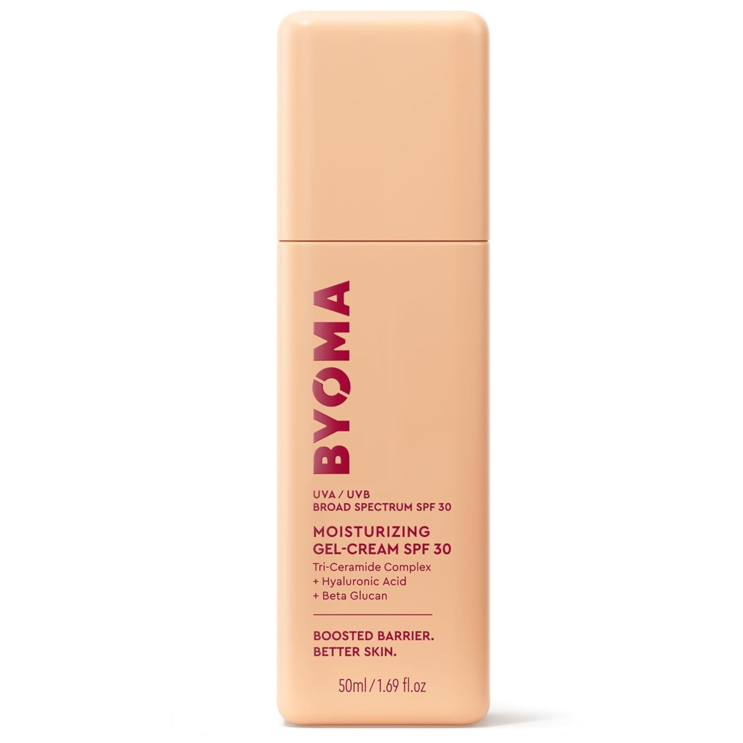 BYOMA SPF 30 Gel Moisturiser (50ml) Lightweight Gel-Cream with UVA/UVB Protection - Luminous Glow, No White Cast - SPF Moisturiser with Tri-Ceramide Complex