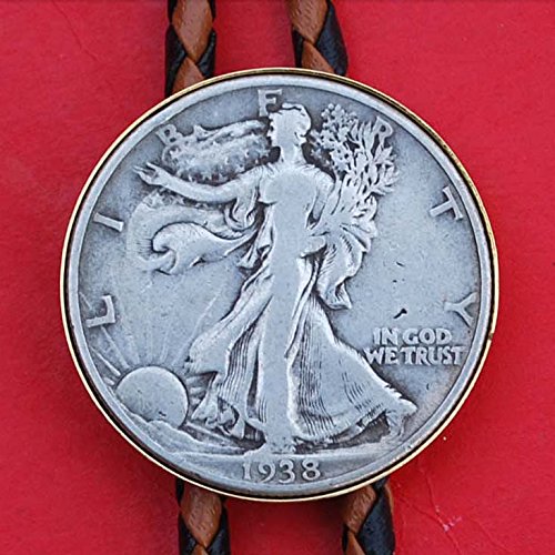 US 1938 Walking Liberty Half Dollar 90% Silver Coin Simple Slide 36" Cord Bolo Tie NEW - Thumbnail 5