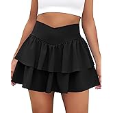 DLOODA Women's Ruffle Tennis Skirt with Shorts Pockets Athletic Crossover Layered Skorts Golf Running