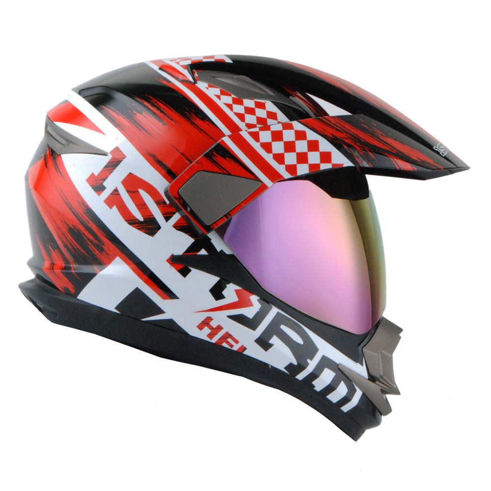 Dual Sport Helmet Motorcycle Full Face Motocross Off Road Bike Storm Red