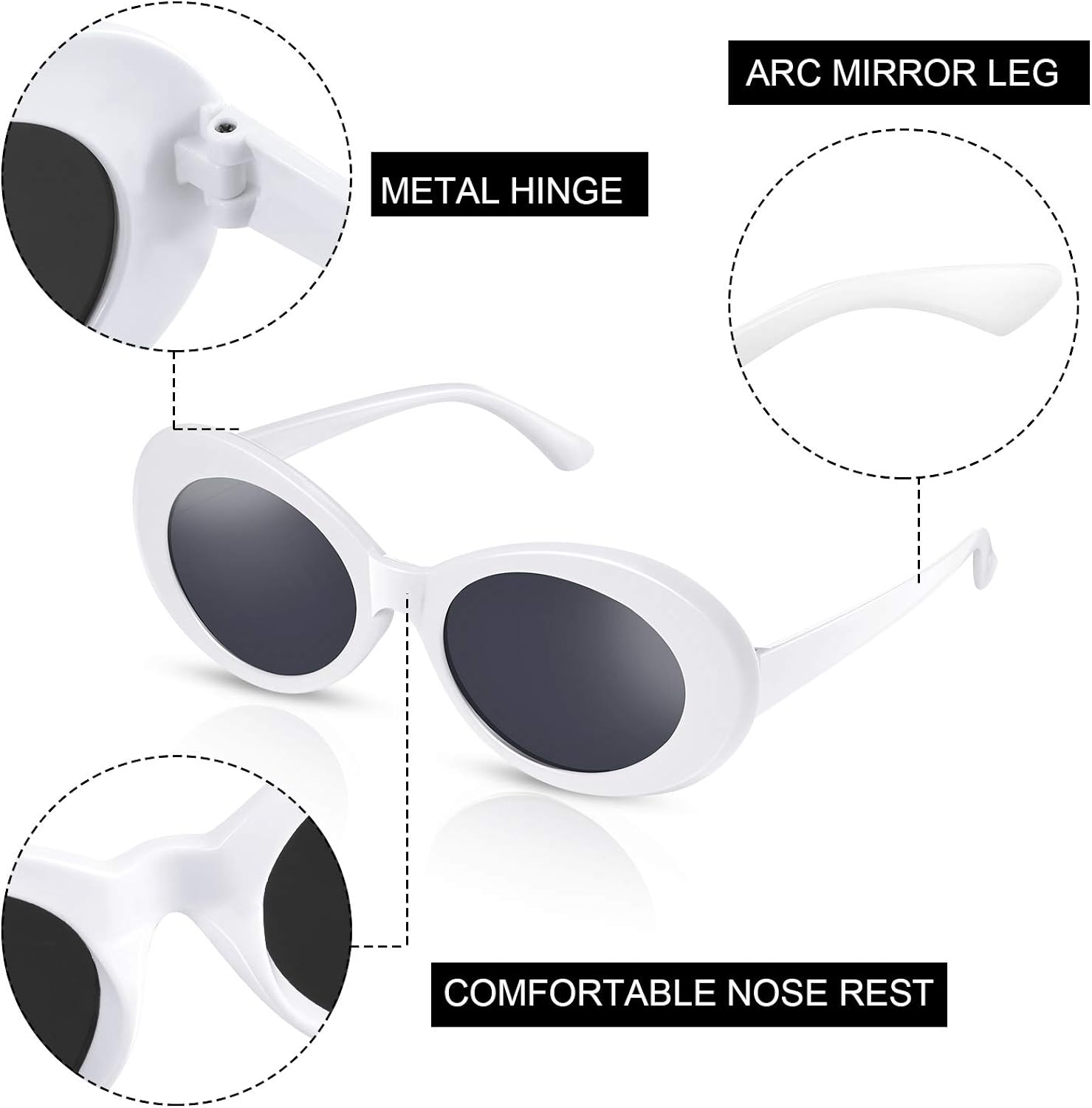 Frienda Clout Sunglasses Retro Goggle Fancy Dress Costume Men Women Glasses (Oval, White) - Image 4