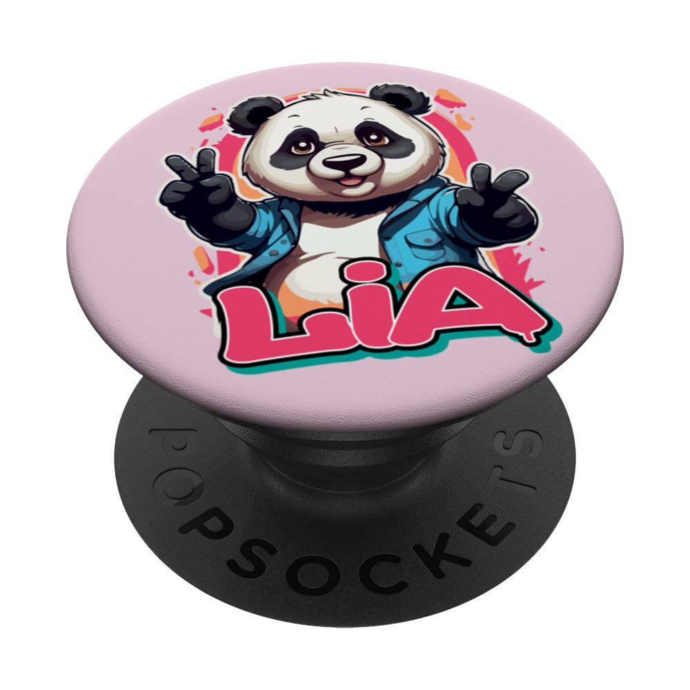 LIA - Beautiful girl name with adorable Panda PopSockets Swappable PopGrip