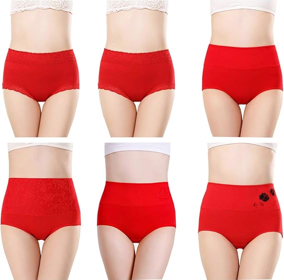 Amazon Co Jp Makotoy 6枚セット 女性用下着 レギュラーショーツ 女性美形ショーツ 赤色パンツ 綿 ショーツ 通気 コットン 大きいサイズ ハイウエスト 産後 骨盤矯正 補正下着 レディース レッド 服 ファッション小物