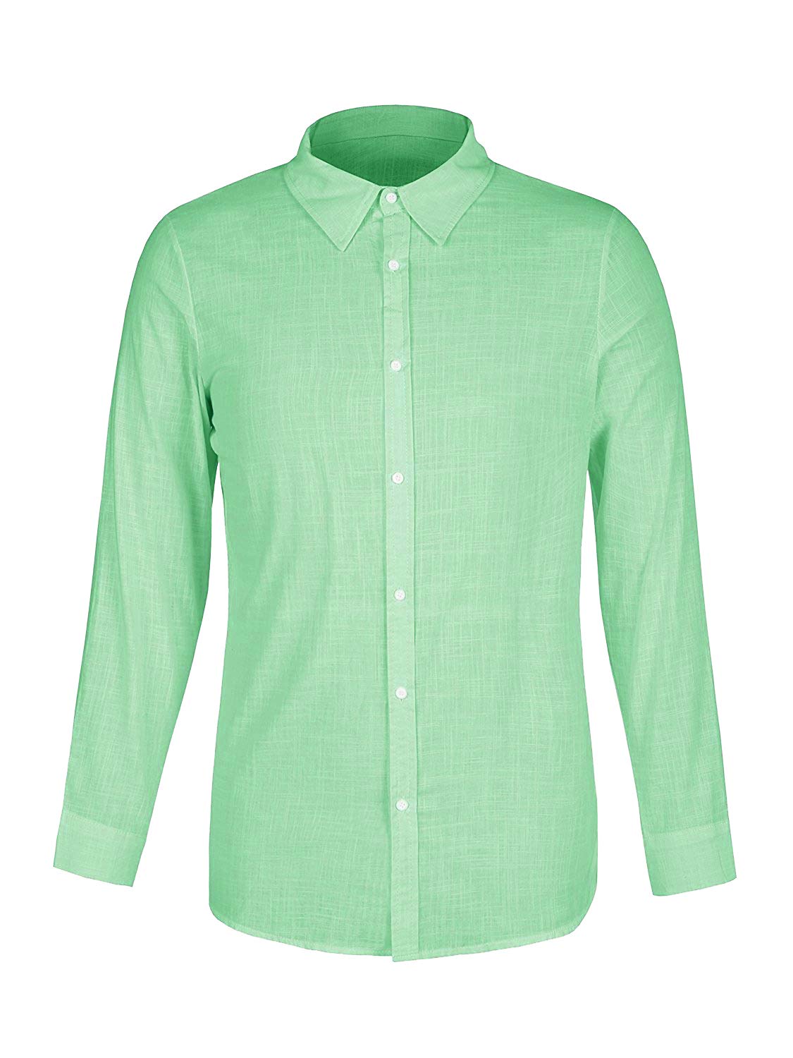 ThusFar Men\'s Button Up Linen Shirts - Summer Long Sleeve Button Down Hippie Shirts Medium Green