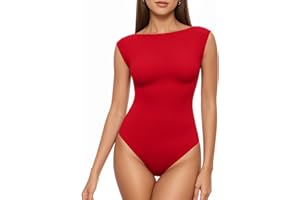 MANGOPOP Women's Boat Neck Double Lined Bodysuits Cap Sleeve Thong Basic Tank Body Suit Fitted Going Out Tops 2026